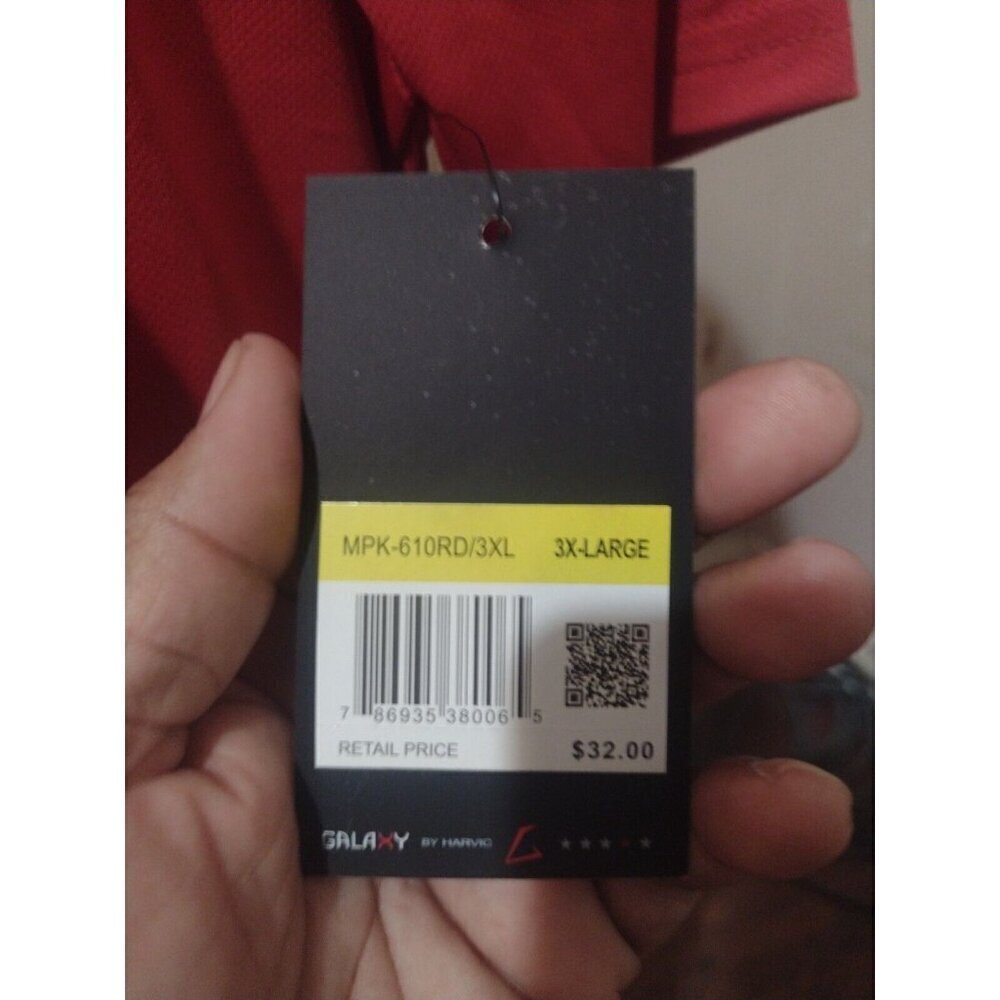 New NWT Men's Galaxy Size 3XL Solid Red Short Sleeve Polo Shirt Moisture Wicking - Picture 2 of 9